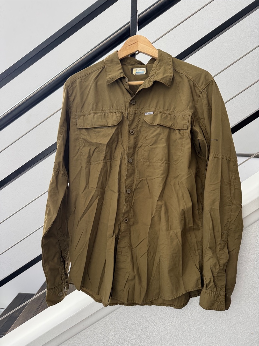 Men's Columbia Olive Green Omni-Shade Button Down Long Sleeve Shirt